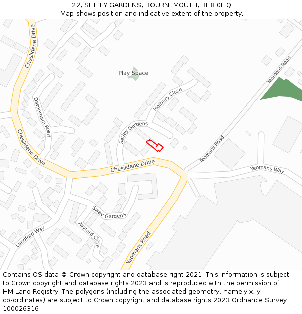 22, SETLEY GARDENS, BOURNEMOUTH, BH8 0HQ: Location map and indicative extent of plot