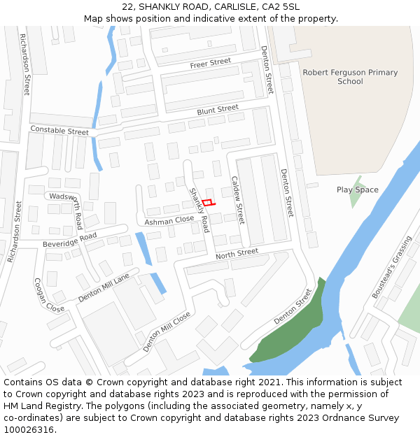 22, SHANKLY ROAD, CARLISLE, CA2 5SL: Location map and indicative extent of plot