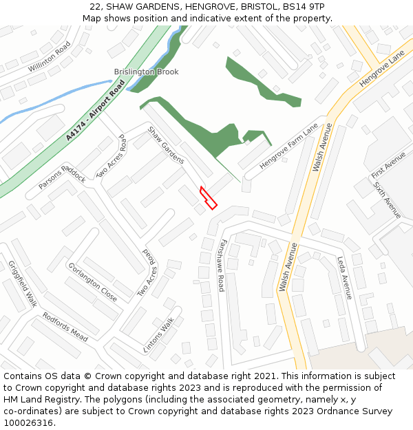 22, SHAW GARDENS, HENGROVE, BRISTOL, BS14 9TP: Location map and indicative extent of plot