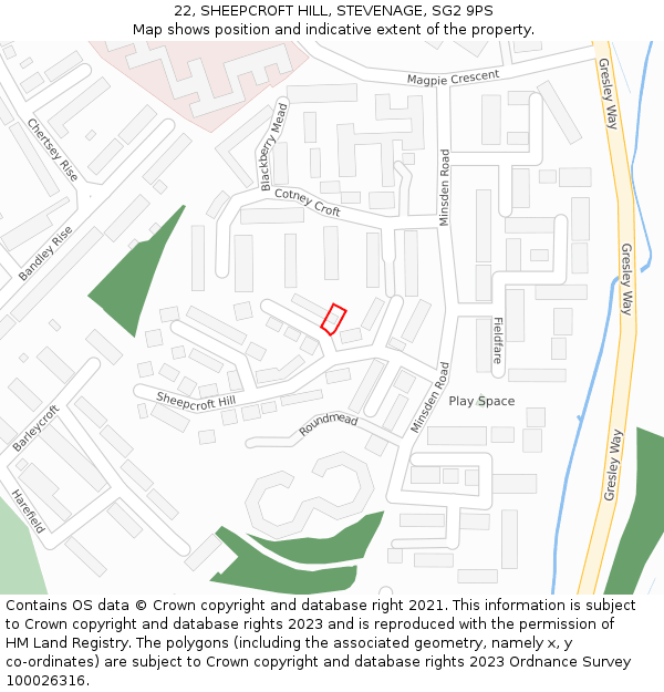 22, SHEEPCROFT HILL, STEVENAGE, SG2 9PS: Location map and indicative extent of plot