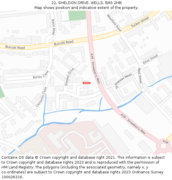 22, SHELDON DRIVE, WELLS, BA5 2HB: Location map and indicative extent of plot