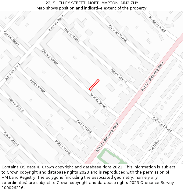 22, SHELLEY STREET, NORTHAMPTON, NN2 7HY: Location map and indicative extent of plot