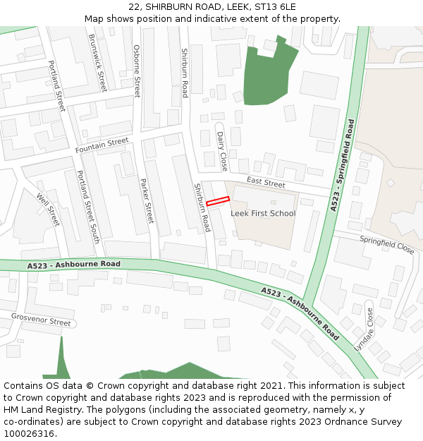 22, SHIRBURN ROAD, LEEK, ST13 6LE: Location map and indicative extent of plot