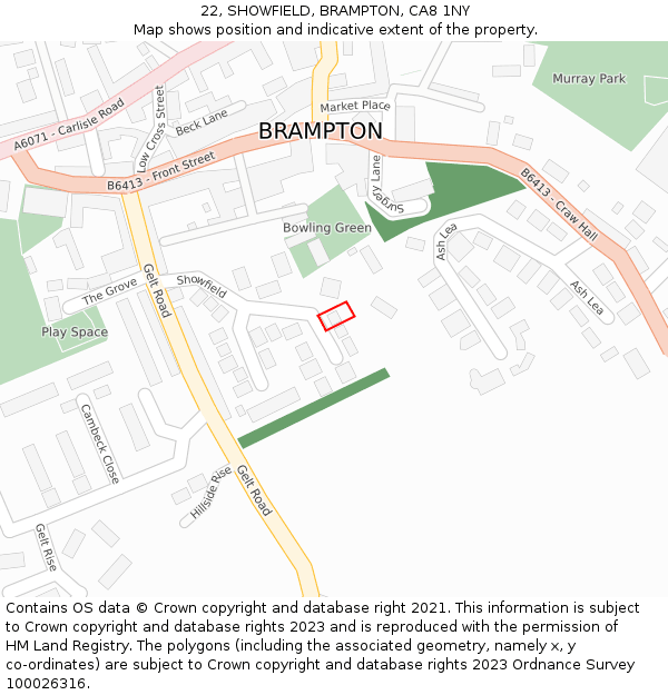22, SHOWFIELD, BRAMPTON, CA8 1NY: Location map and indicative extent of plot