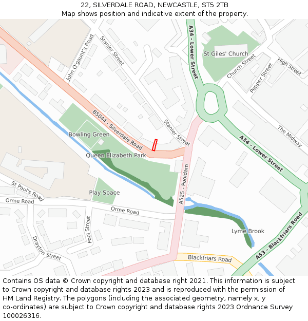22, SILVERDALE ROAD, NEWCASTLE, ST5 2TB: Location map and indicative extent of plot