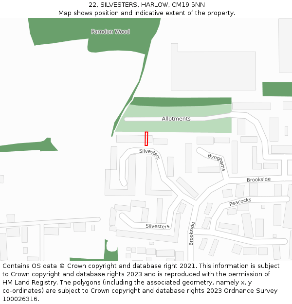 22, SILVESTERS, HARLOW, CM19 5NN: Location map and indicative extent of plot
