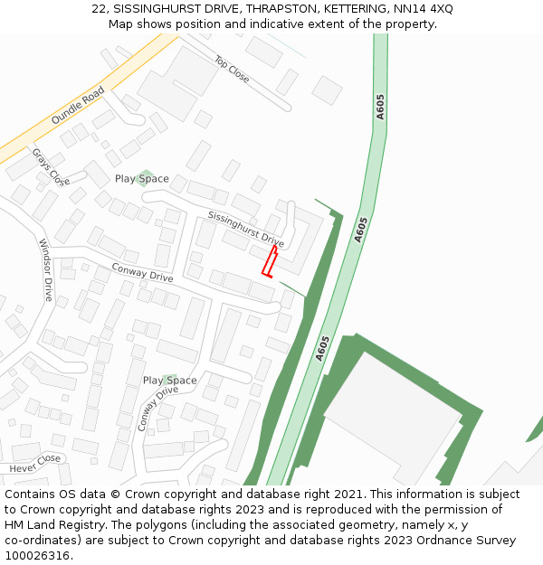 22, SISSINGHURST DRIVE, THRAPSTON, KETTERING, NN14 4XQ: Location map and indicative extent of plot