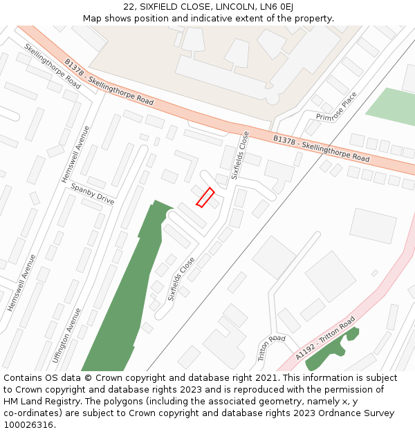 22, SIXFIELD CLOSE, LINCOLN, LN6 0EJ: Location map and indicative extent of plot