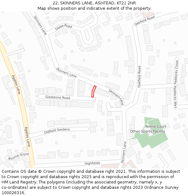 22, SKINNERS LANE, ASHTEAD, KT21 2NR: Location map and indicative extent of plot