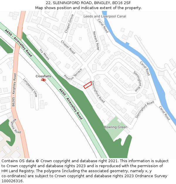 22, SLENINGFORD ROAD, BINGLEY, BD16 2SF: Location map and indicative extent of plot