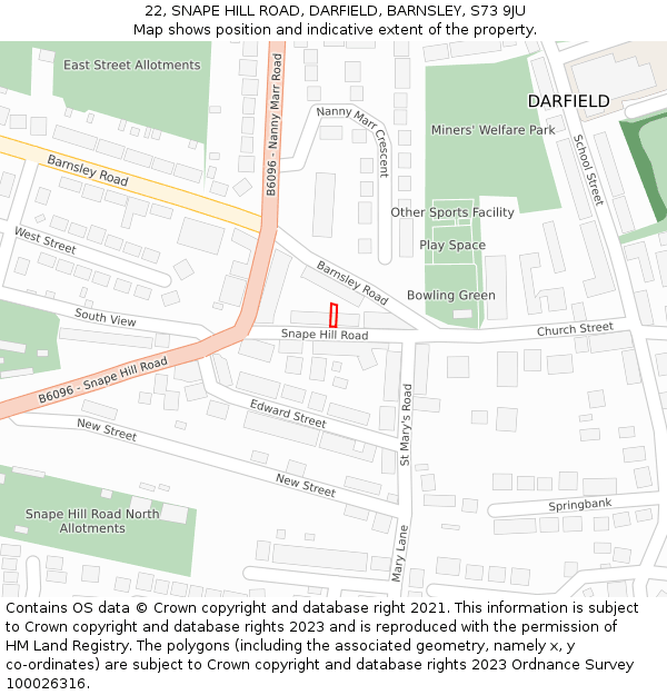 22, SNAPE HILL ROAD, DARFIELD, BARNSLEY, S73 9JU: Location map and indicative extent of plot