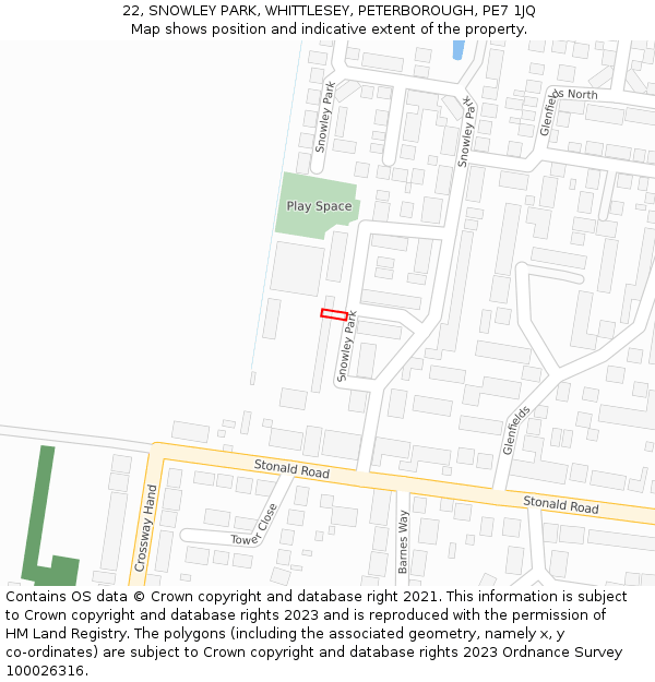 22, SNOWLEY PARK, WHITTLESEY, PETERBOROUGH, PE7 1JQ: Location map and indicative extent of plot