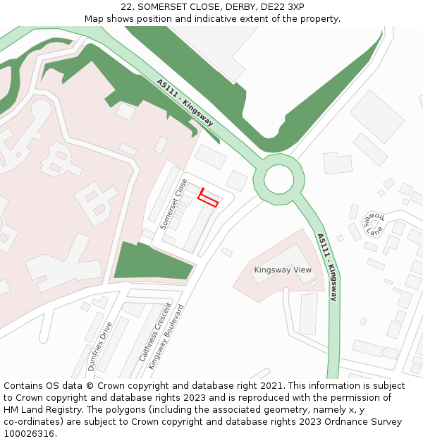22, SOMERSET CLOSE, DERBY, DE22 3XP: Location map and indicative extent of plot