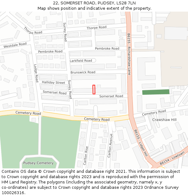 22, SOMERSET ROAD, PUDSEY, LS28 7LN: Location map and indicative extent of plot