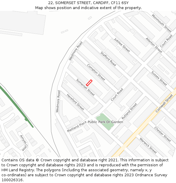 22, SOMERSET STREET, CARDIFF, CF11 6SY: Location map and indicative extent of plot