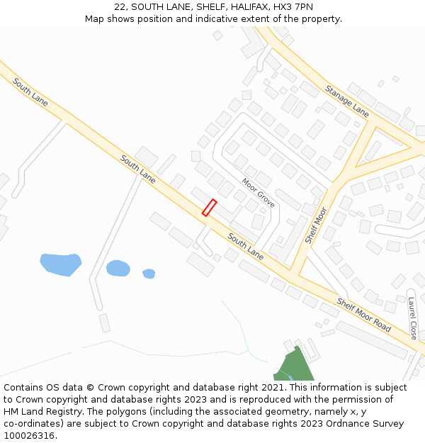 22, SOUTH LANE, SHELF, HALIFAX, HX3 7PN: Location map and indicative extent of plot