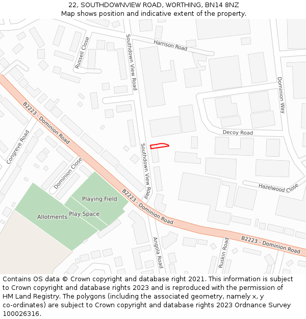 22, SOUTHDOWNVIEW ROAD, WORTHING, BN14 8NZ: Location map and indicative extent of plot