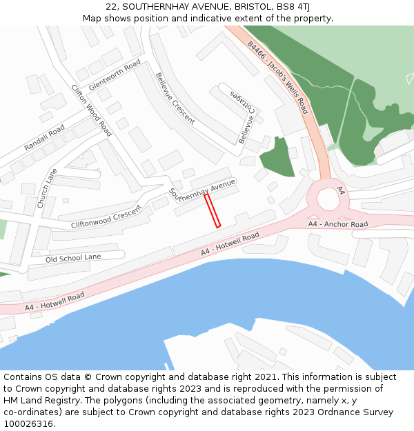 22, SOUTHERNHAY AVENUE, BRISTOL, BS8 4TJ: Location map and indicative extent of plot