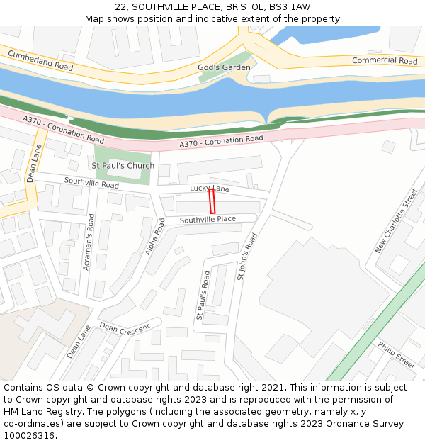 22, SOUTHVILLE PLACE, BRISTOL, BS3 1AW: Location map and indicative extent of plot
