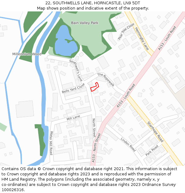 22, SOUTHWELLS LANE, HORNCASTLE, LN9 5DT: Location map and indicative extent of plot