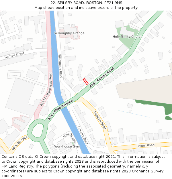 22, SPILSBY ROAD, BOSTON, PE21 9NS: Location map and indicative extent of plot