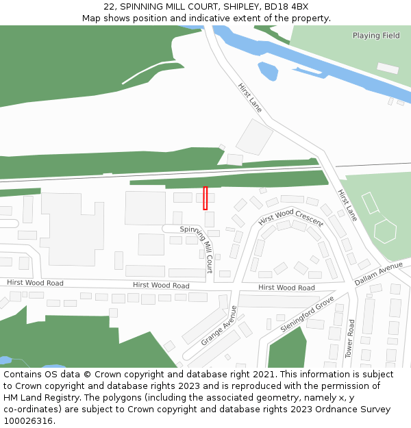 22, SPINNING MILL COURT, SHIPLEY, BD18 4BX: Location map and indicative extent of plot