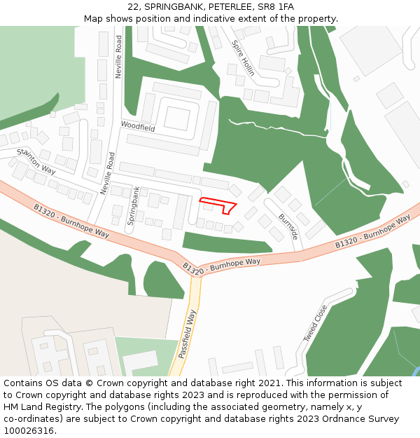 22, SPRINGBANK, PETERLEE, SR8 1FA: Location map and indicative extent of plot