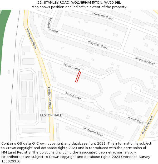 22, STANLEY ROAD, WOLVERHAMPTON, WV10 9EL: Location map and indicative extent of plot