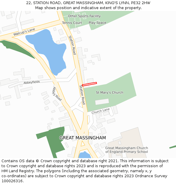 22, STATION ROAD, GREAT MASSINGHAM, KING'S LYNN, PE32 2HW: Location map and indicative extent of plot