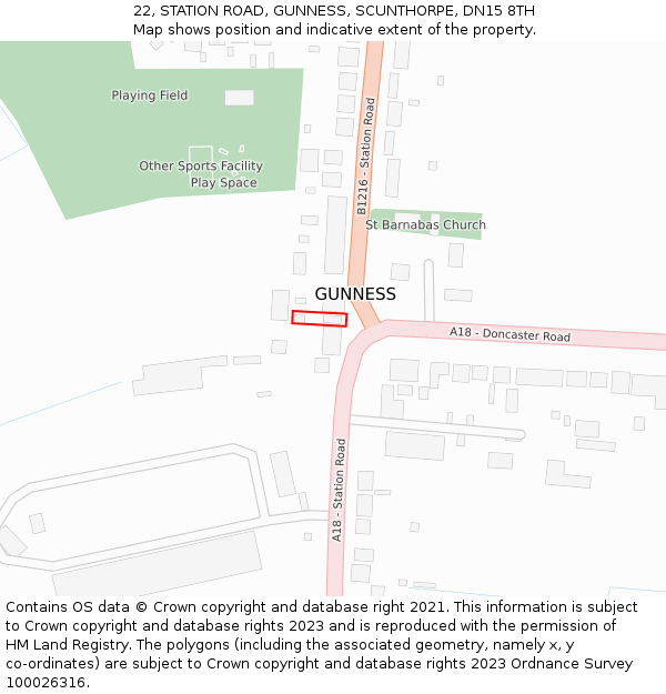 22, STATION ROAD, GUNNESS, SCUNTHORPE, DN15 8TH: Location map and indicative extent of plot