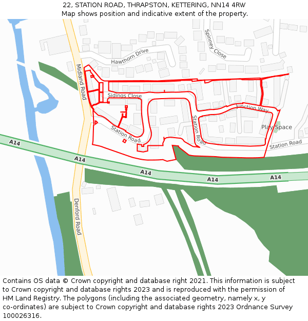 22, STATION ROAD, THRAPSTON, KETTERING, NN14 4RW: Location map and indicative extent of plot