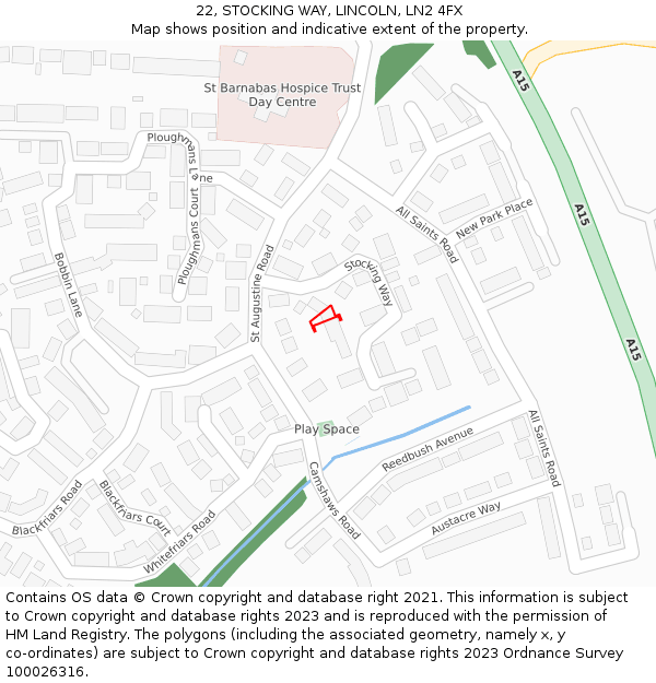 22, STOCKING WAY, LINCOLN, LN2 4FX: Location map and indicative extent of plot