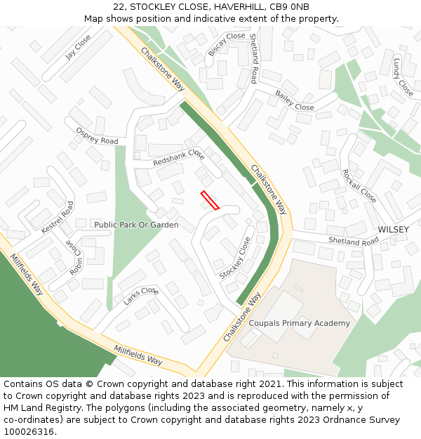 22, STOCKLEY CLOSE, HAVERHILL, CB9 0NB: Location map and indicative extent of plot