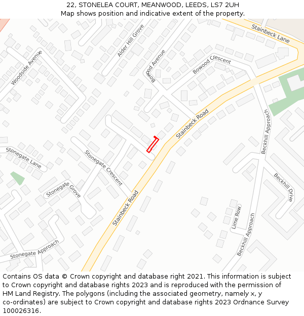 22, STONELEA COURT, MEANWOOD, LEEDS, LS7 2UH: Location map and indicative extent of plot