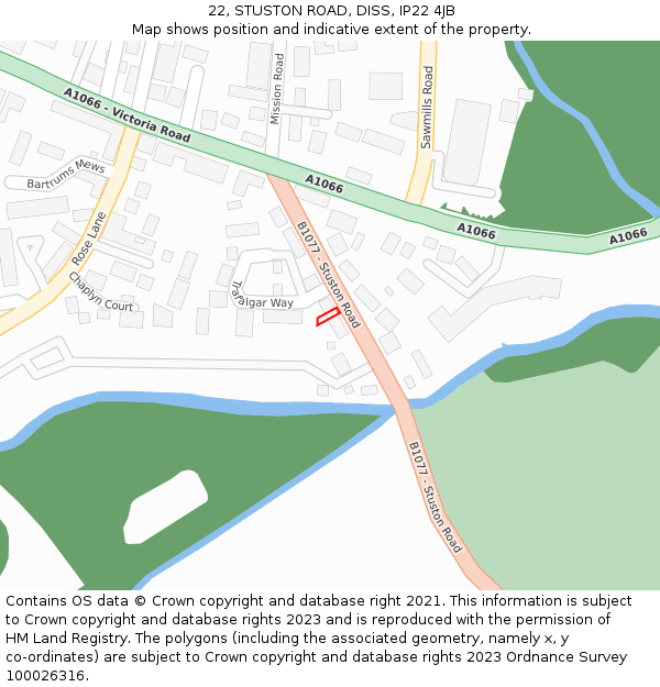 22, STUSTON ROAD, DISS, IP22 4JB: Location map and indicative extent of plot