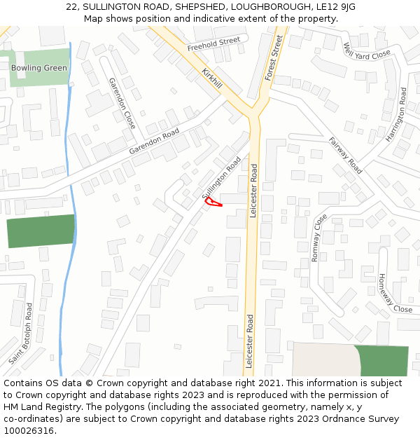 22, SULLINGTON ROAD, SHEPSHED, LOUGHBOROUGH, LE12 9JG: Location map and indicative extent of plot