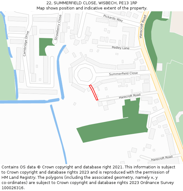 22, SUMMERFIELD CLOSE, WISBECH, PE13 1RP: Location map and indicative extent of plot