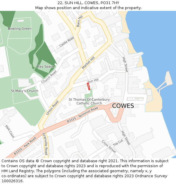 22, SUN HILL, COWES, PO31 7HY: Location map and indicative extent of plot
