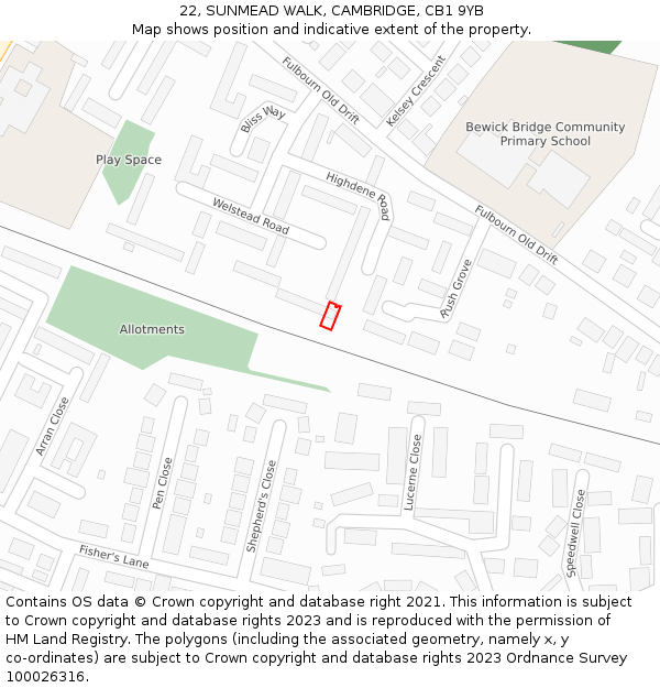 22, SUNMEAD WALK, CAMBRIDGE, CB1 9YB: Location map and indicative extent of plot