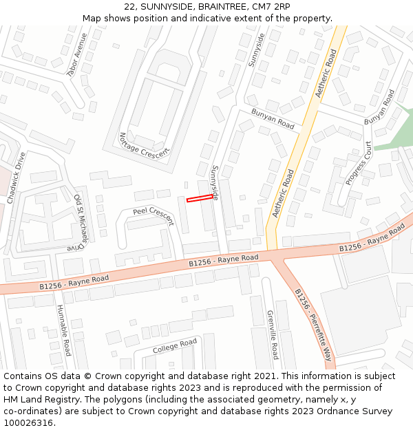 22, SUNNYSIDE, BRAINTREE, CM7 2RP: Location map and indicative extent of plot