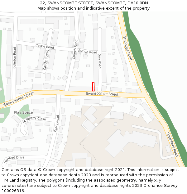 22, SWANSCOMBE STREET, SWANSCOMBE, DA10 0BN: Location map and indicative extent of plot