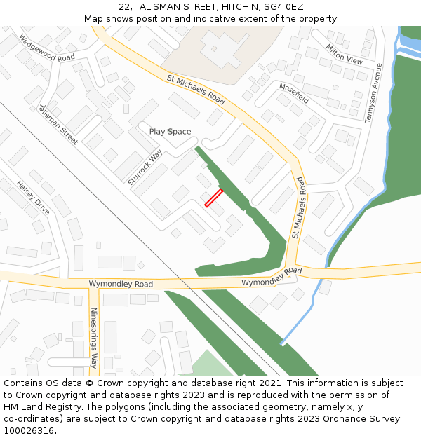 22, TALISMAN STREET, HITCHIN, SG4 0EZ: Location map and indicative extent of plot