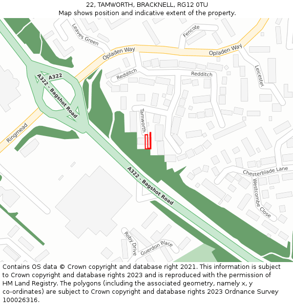 22, TAMWORTH, BRACKNELL, RG12 0TU: Location map and indicative extent of plot