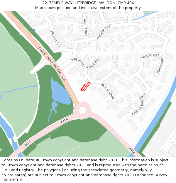 22, TEMPLE WAY, HEYBRIDGE, MALDON, CM9 4PX: Location map and indicative extent of plot