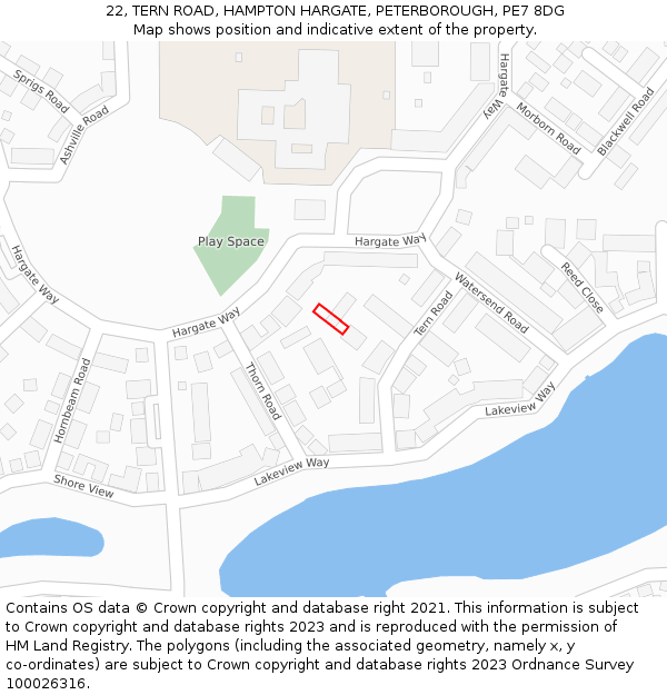 22, TERN ROAD, HAMPTON HARGATE, PETERBOROUGH, PE7 8DG: Location map and indicative extent of plot