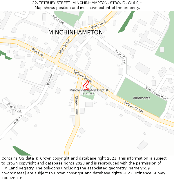22, TETBURY STREET, MINCHINHAMPTON, STROUD, GL6 9JH: Location map and indicative extent of plot