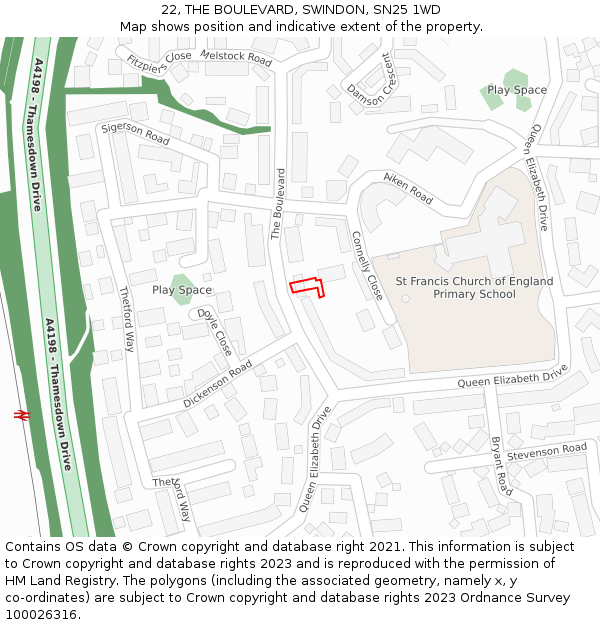 22, THE BOULEVARD, SWINDON, SN25 1WD: Location map and indicative extent of plot