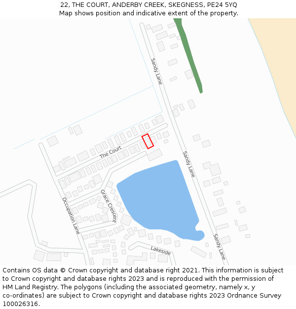 22, THE COURT, ANDERBY CREEK, SKEGNESS, PE24 5YQ: Location map and indicative extent of plot