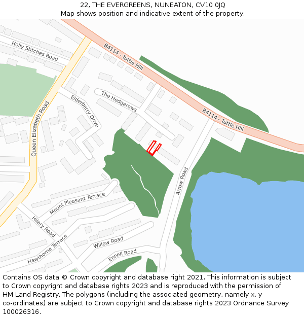 22, THE EVERGREENS, NUNEATON, CV10 0JQ: Location map and indicative extent of plot