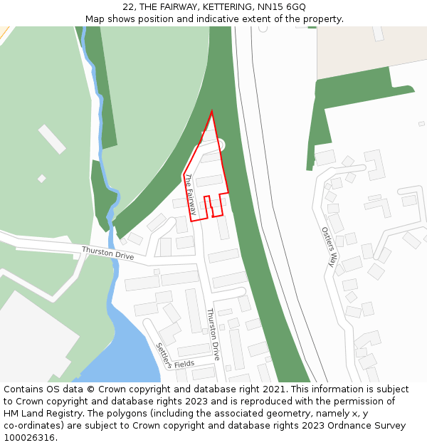 22, THE FAIRWAY, KETTERING, NN15 6GQ: Location map and indicative extent of plot